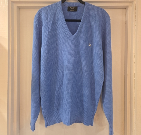VTG Christian Dior Monsieur V-Neck Pullover Embroidered Logo Sweater Blue XL - Picture 1 of 8